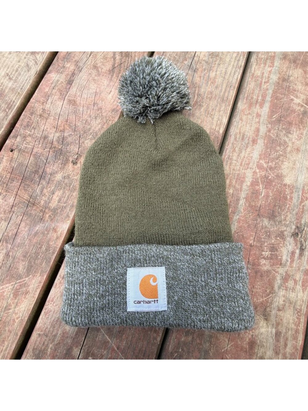 Carhartt Green & Gray Knit Beanie With Pom